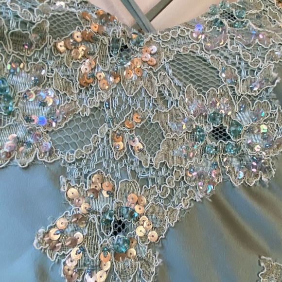 Vintage Cache Silk Gown Beaded Lace Sequin Gemstone Slinky Low Back Dress - SZ 8 - Picture 8 of 12